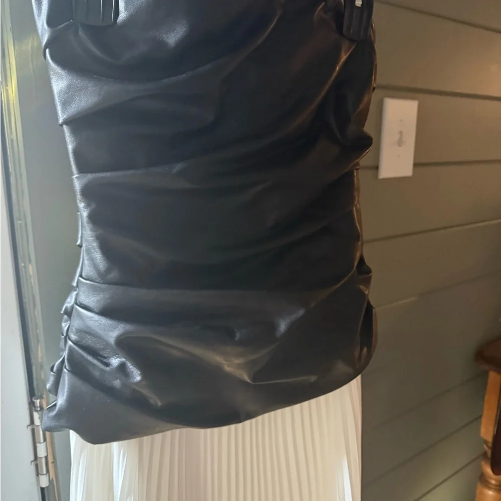 NWT SIMKHAI Arie Leather Crepe Strapless Chic Dress Size 8 Holiday Party Ready - Picture 4 of 13